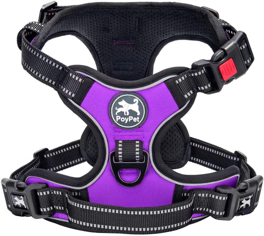 No Pull Dog Harness, No Choke Front Clip Dog Reflective Harness, Adjustable Soft Padded Pet Vest with Easy Control Handle for Small to Large Dogs(Purple,M)