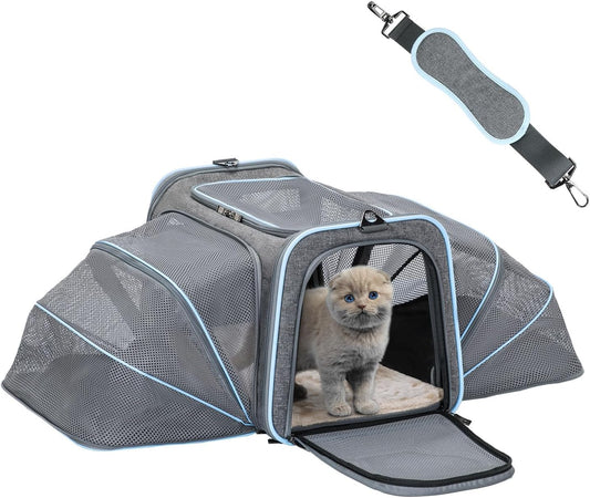 Expandable Cat Carriers Airline Approved, 16"X10"X9" Small Dog Carrier Soft-Sided Portable Washable Pet Travel Carrier with Two Extension for Kitten,Rabbit, Puppy, Small Animal
